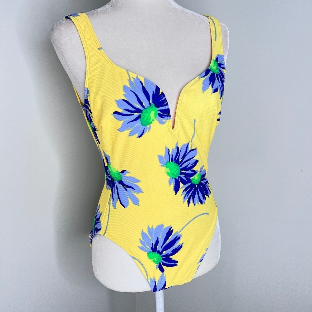 La Blanca Yellow Floral One-Piece Swimsuit w/Blue & Green Flowers - Picture 3 of 11
